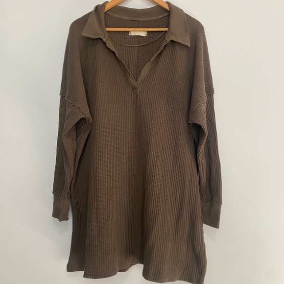 Free People L Travis Waffle Knit Tunic Top - Picture 2 of 14